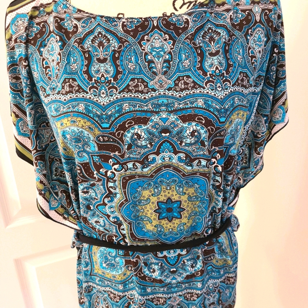 Blue Patterned belted Tunic